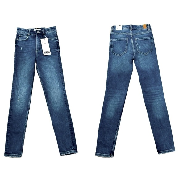 ππ β ZARA TRF Distressed Skinny Jeans | Blue High Rise Ankle Denim Sz 2 NWT - Picture 4 of 4